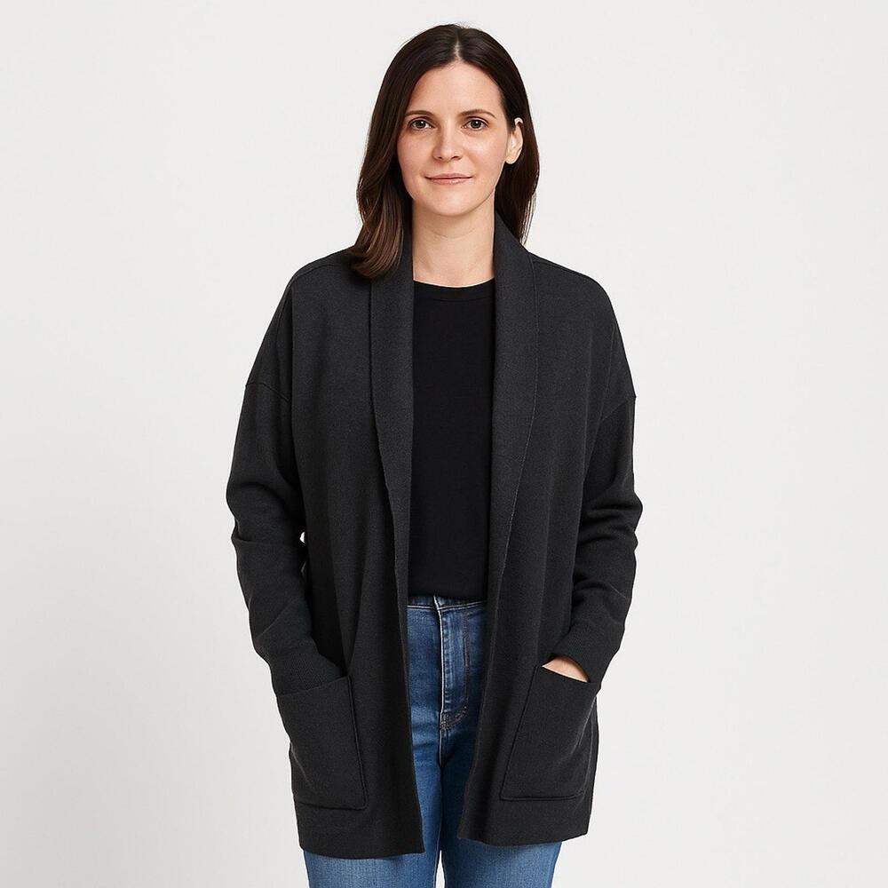 Eileen Fisher Jacket Women’s large L black wool open cardigan lagen look minimal